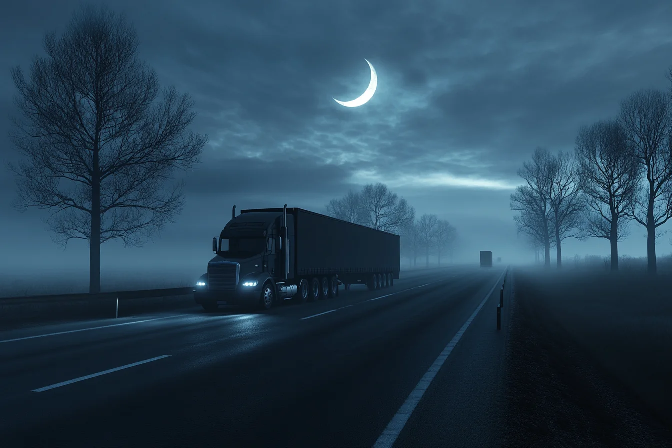 Nightfall Express truck moving freight at night